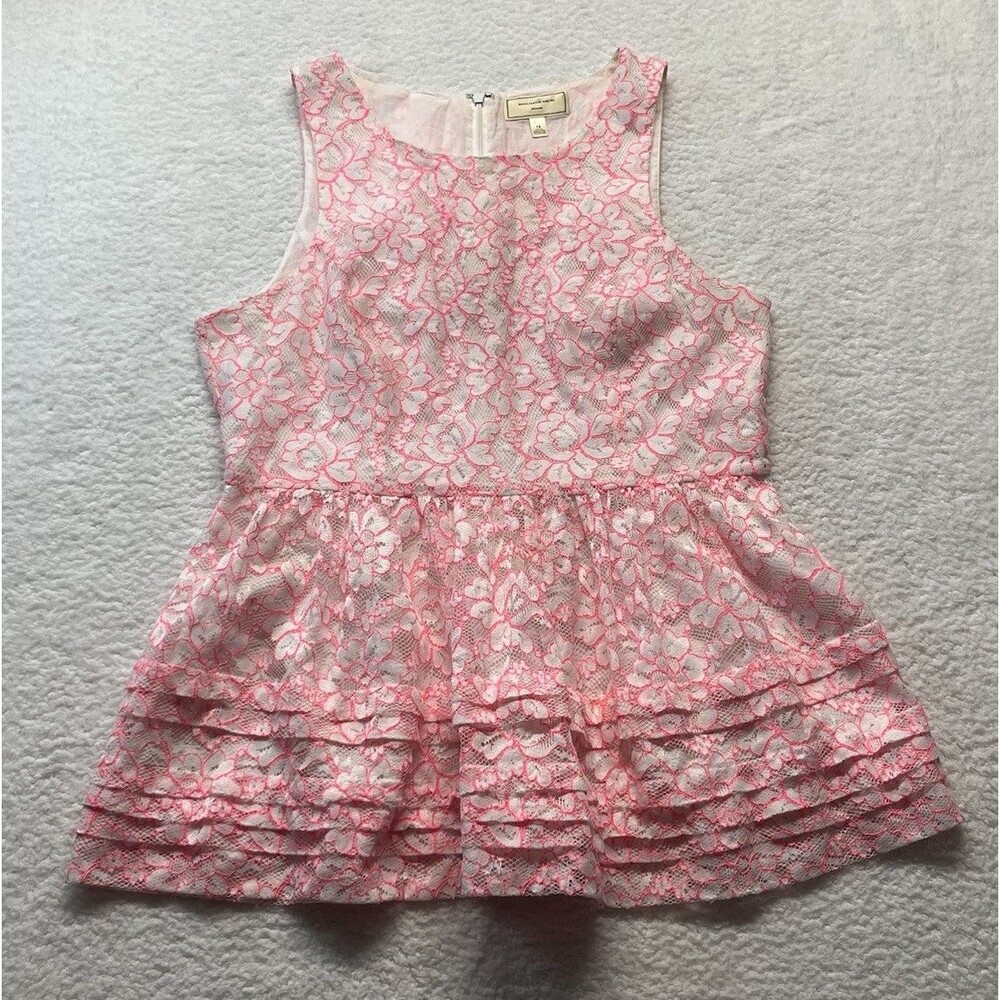 ANTHROPOLOGIE Moulinette Soeurs Top Womens 14 Pink Kismet Peplum Lace Coquette